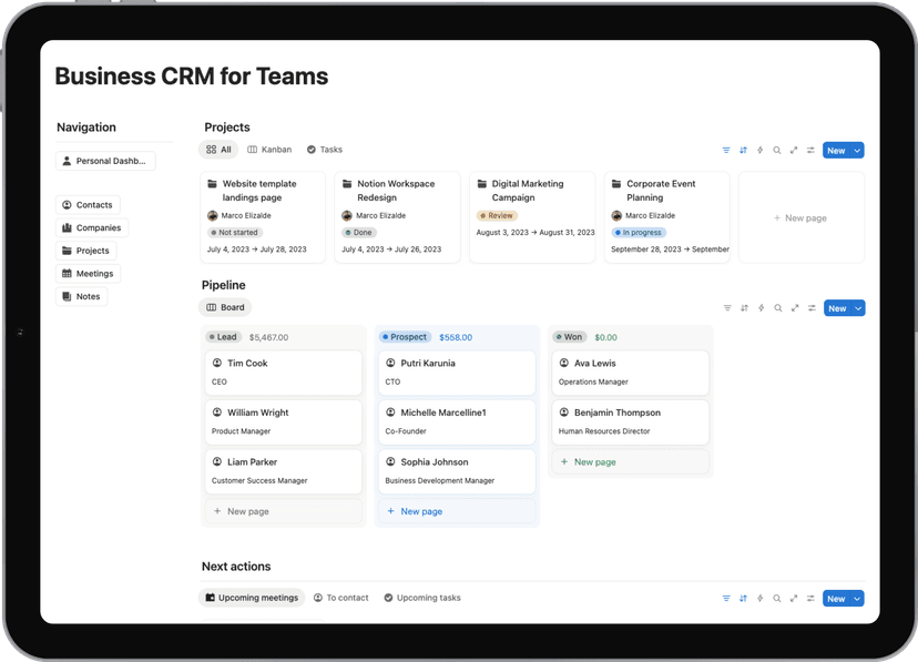 Notion template: Business CRM for Teams - Advanced CRM with team collaboration features. Perfect for agencies and growing businesses.