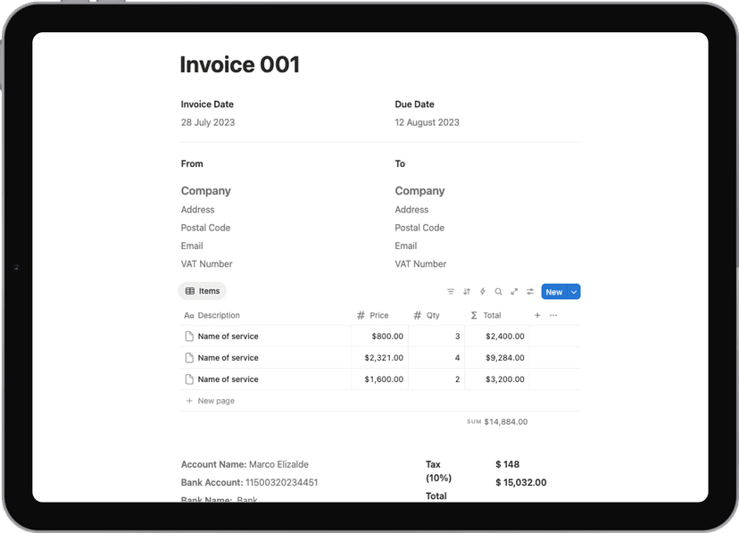 Notion template: Invoice Template - Professional invoice template for freelancers and businesses. Create beautiful invoices in minutes.